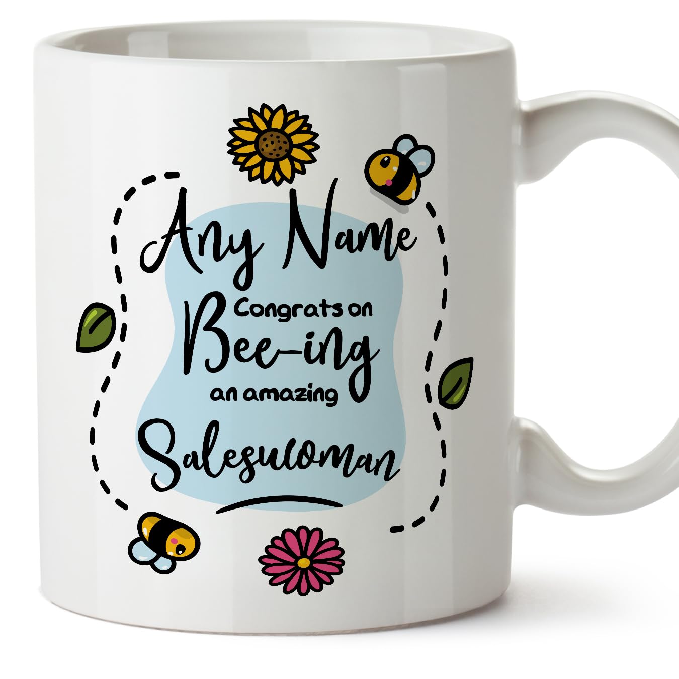 MUGFFINS Personalised Mug for Saleswoman Woman - in English - Thanks for Beeing - Funny Custom Gift for Colleagues - Ceramic 11oz Mug — image 1