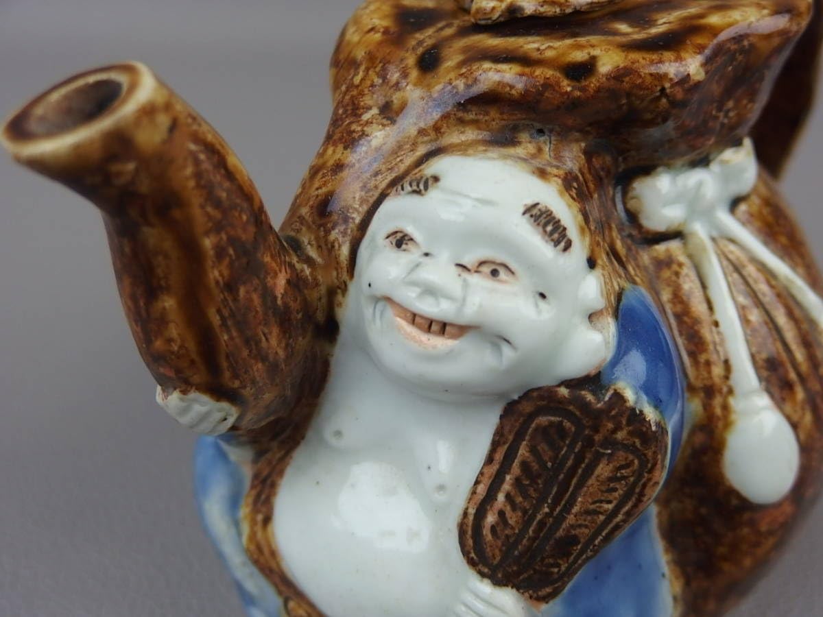 Amazon.co.jp: 骨董茶道具 古い 平戸焼 三川内焼布袋巾着水注 銚子