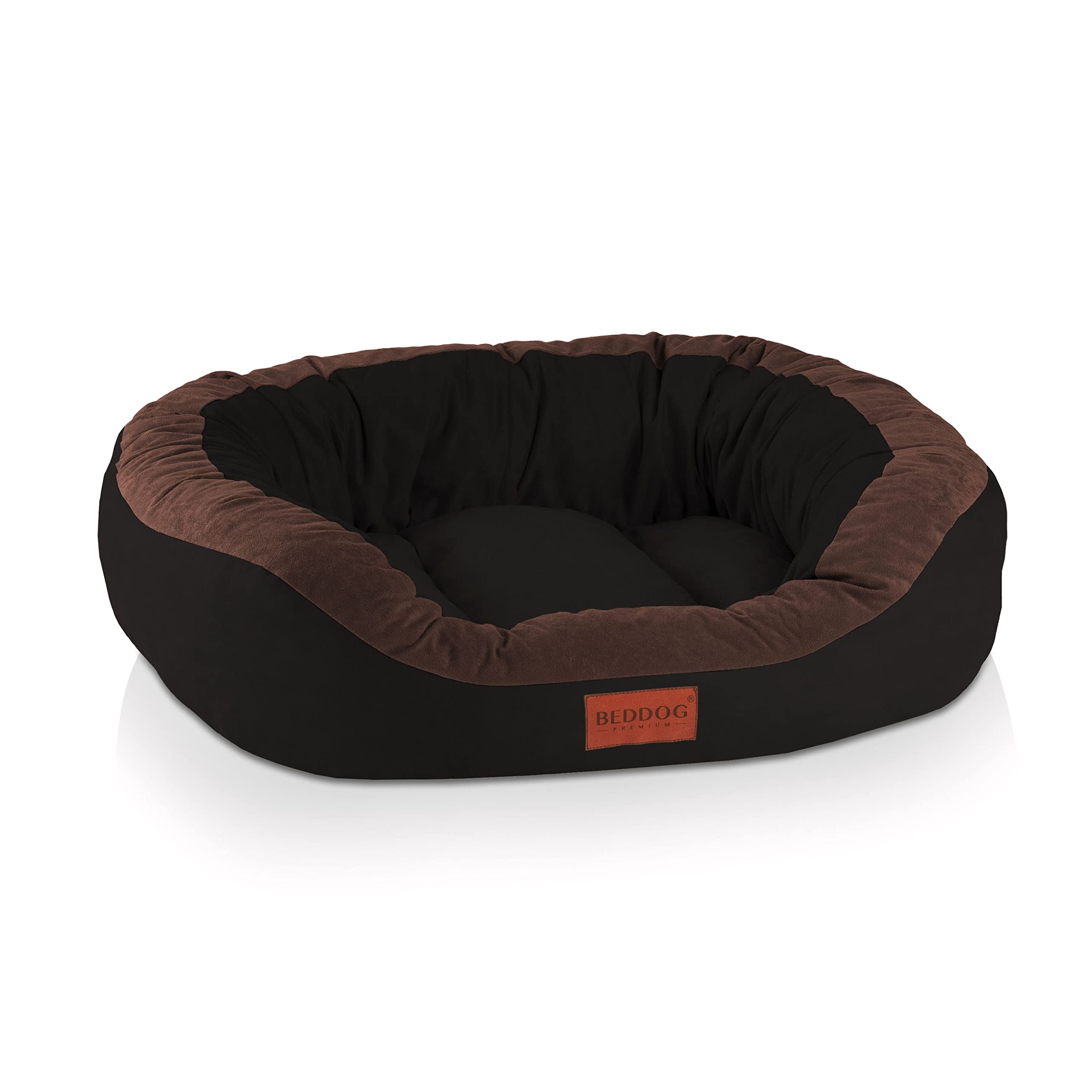 BedDog PRINS Premium Hundebett, aus strapazierfähigem Alicante-Gewebe, Hundesofa mit Seiten, ovales Kissen für Ihr Haustier, Hundecouch - L - Black-Field