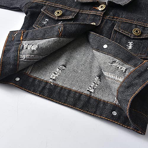 Meufam Little Kids Boys Girls Button Down Denim Jacket Toddler Baby Ripped Long Sleeve Jeans Coat Fall Cowboy Outerwear