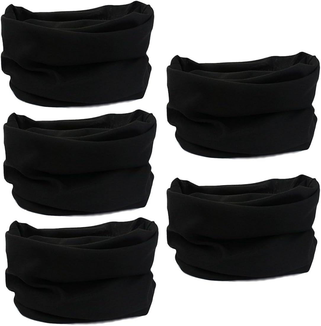 Toes Home 5PCS Outdoor Magic Headband Elastic Seamless Bandana Scarf UV Resistence Sport Headwear (All Black 5 Pack)