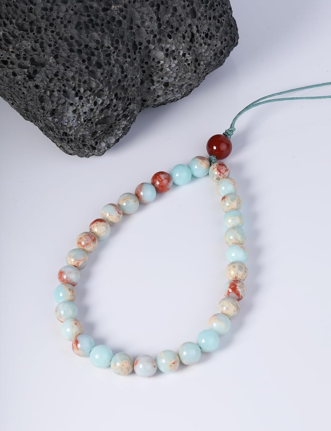 Handmade Natural Gemstone Beaded Charm Cell Phone Camera Lanyard, Stanley Cup Accessories, Wrist Strap, Phone Chain String, Keychain Decor for Wallet (Shoushan Stone A) - Image 2