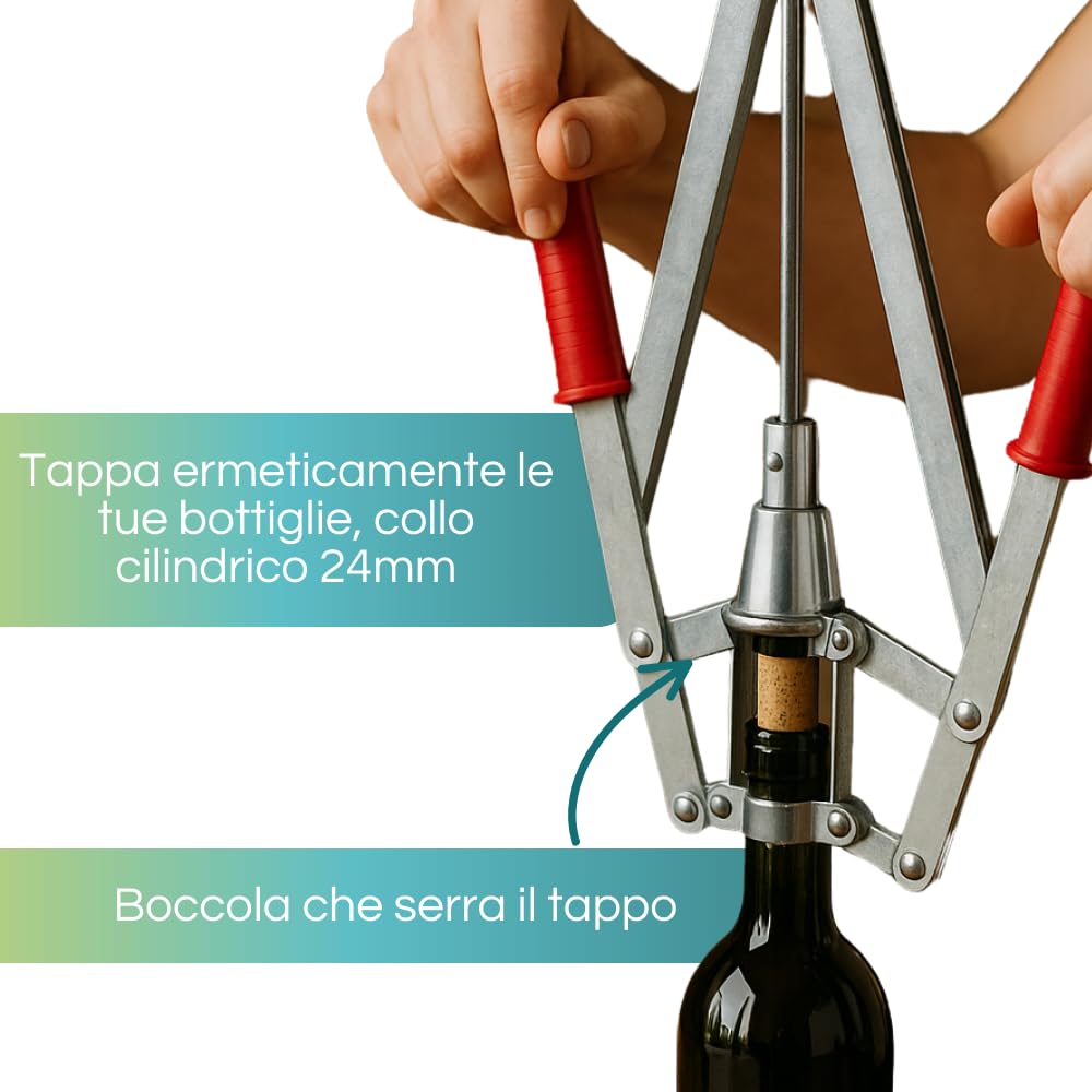 VIRSUS Tappatrice per Tappi in Sughero a 2 Leve VES140, Capsulatrice Manuale Doppia Leva per Tappi in Sughero con Ø 24mm e Altezza 33-38 mm per imbottigliare Bottiglie Vino, Birra, Made in Italy