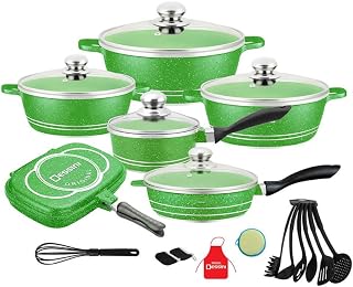 Cookware Seat Set of 18 Pieces Aluminum, Marbled Coating Pant and Pits Set with Full Set of Spatulas, Compatible with All Heat Sources（Induction Cooker Can Not Be Use） Green
