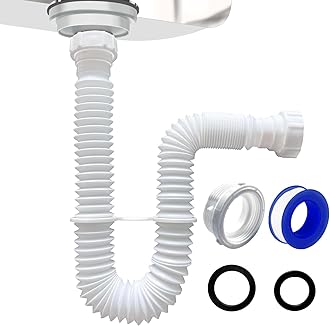 VIVIDA Flexible Sink Drain Pipe, 1-1/2" Expandable Flexible P Trap Drain Pipe, 11"-31.5" Sink P Trap for Bathroom & Kitchen, 1-1/4" Adapter Included, White, 1 PACK