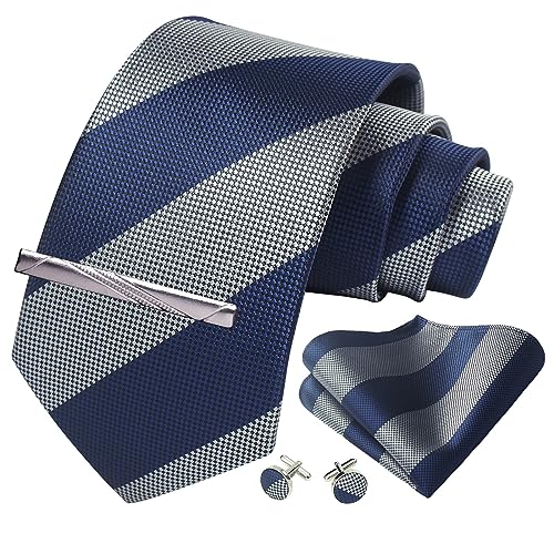 Image of Striped Plaid Polka Dot Mens Tie Formal Necktie Pocket Squares Ties Clips Cufflinks Classic for Men Set