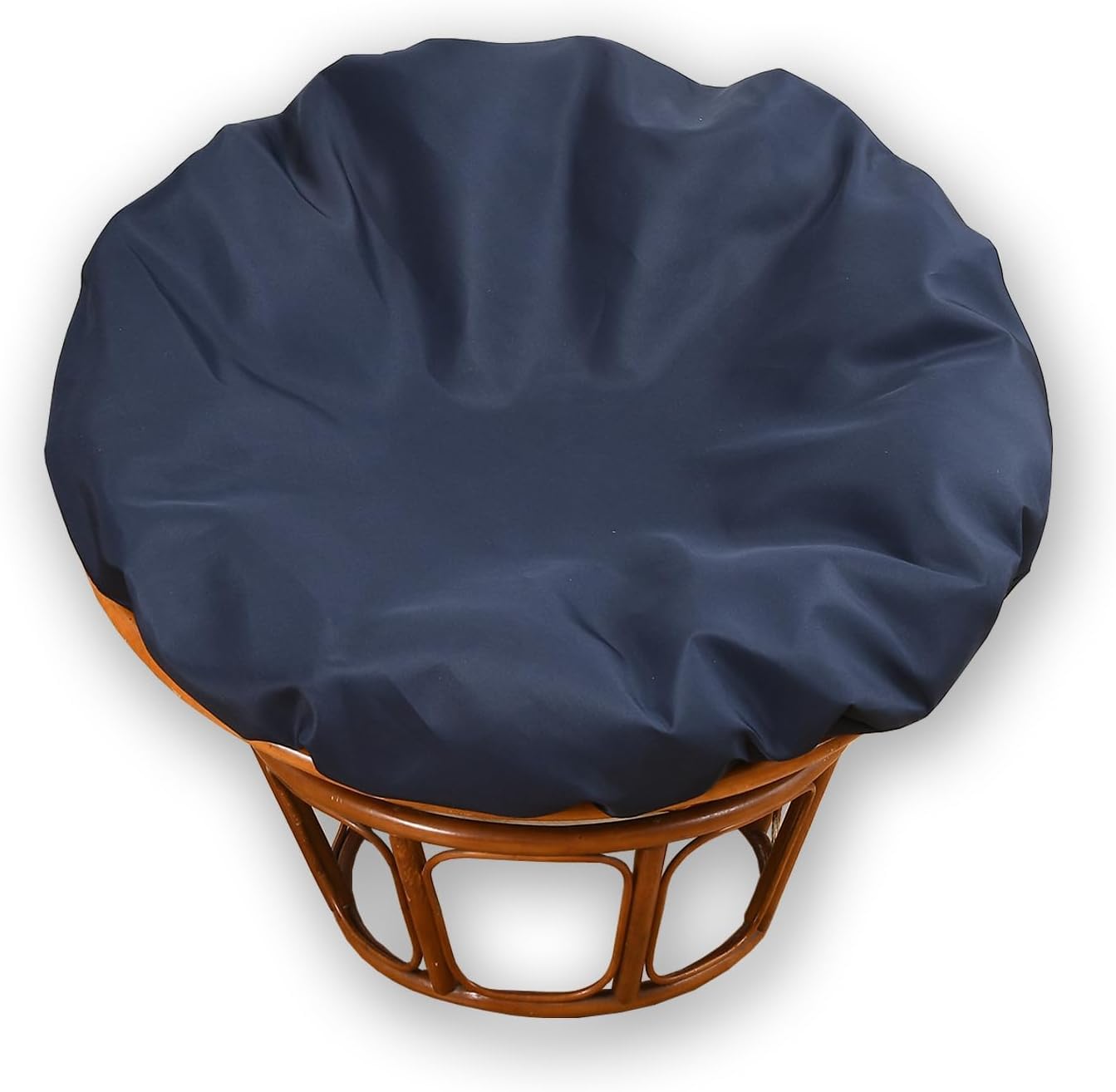 YongXinMY Waterproof Papasan Cushion Cover Only – Outdoor Round Radar Chair Slipcover with Zipper and Ties Anti-Slip Seat Pad Protector for Garden Patio Saucer Chair Moon Chairs (Navy Blue,47in)