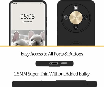 スタンド付きHonor Magic 8 Liteケース、フルカメラレンズ保護スリムケース、Honor Magic 8 Lite用シリコンフォンケース、リストストラップストラップ付きブラック