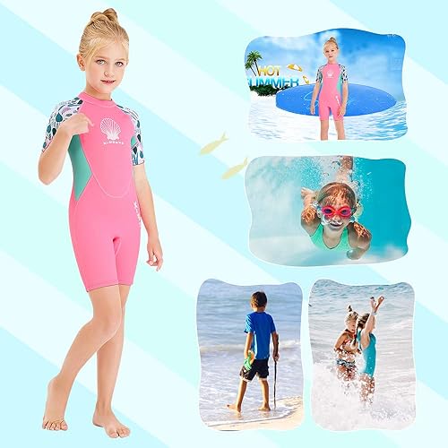 Miniatura 2 de Traje de neopreno corto de neopreno térmico para buceo de 0.098 pulgadas para niñas, niños, jóvenes, adolescentes, niños pequeños, de una pieza,