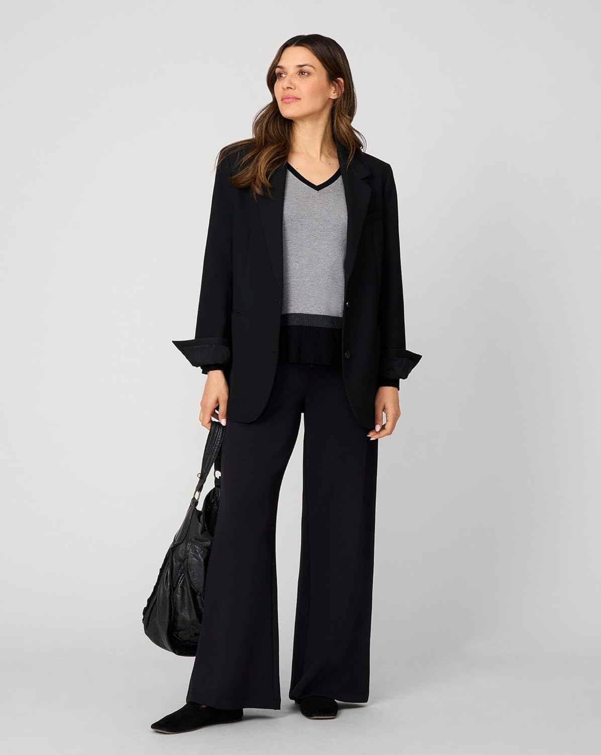 Cable & Gauge Women’s Colorblock V-Neck Rib Tunic Sweater - Image 2