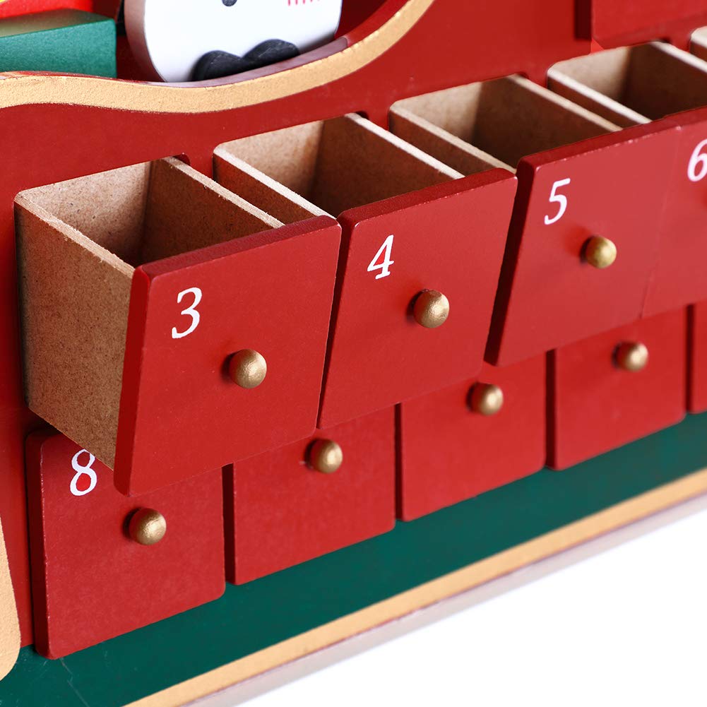 Bakaji Calendrier de l'Avent de Noël en bois avec 24 tiroirs numérotés pour surprise, décorations de Noël, maison (sange Père Noël)