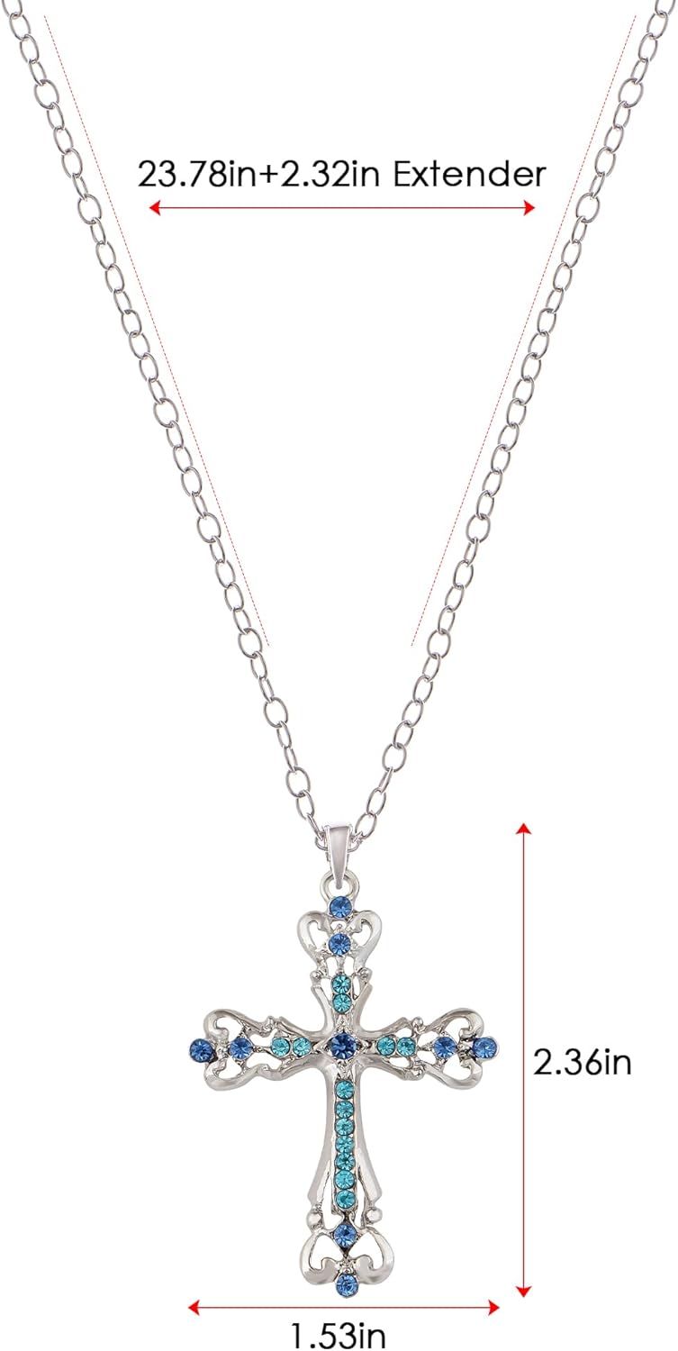 Alilang Womens Black Silver Clear Crystal Rhinestones Celtic Holy Cross Pendant Necklace - Image 5