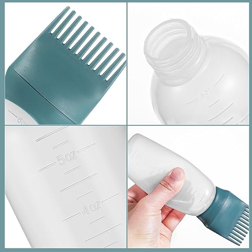 Miniatura 7 de Pimoys Botella aplicadora de aceite para el cabello, 6 onzas, paquete de 2 aplicadores de peine de raíz, botella de tinte para el cabello, cepillo