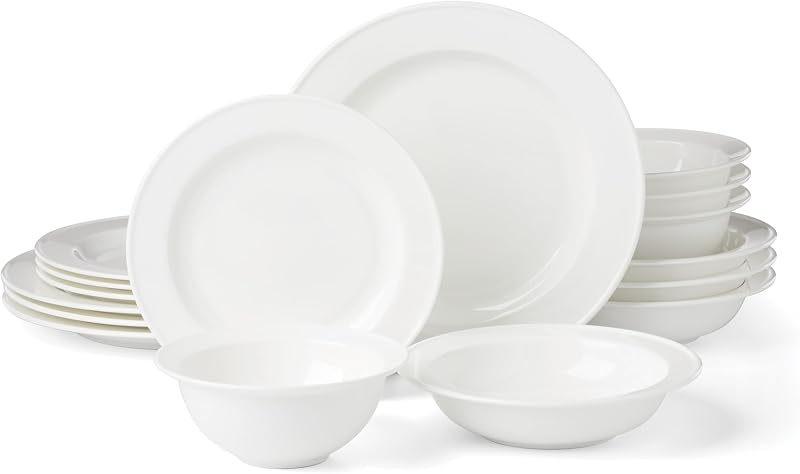 Studio 1414 Juego de vajilla de porcelana con borde de 16 piezas para 4 | apto para lavavajillas | juegos de platos y cuencos para cocina y comedor | Plato de 10,98 pulgadas, juego de platos, vajilla, resistente a astillas