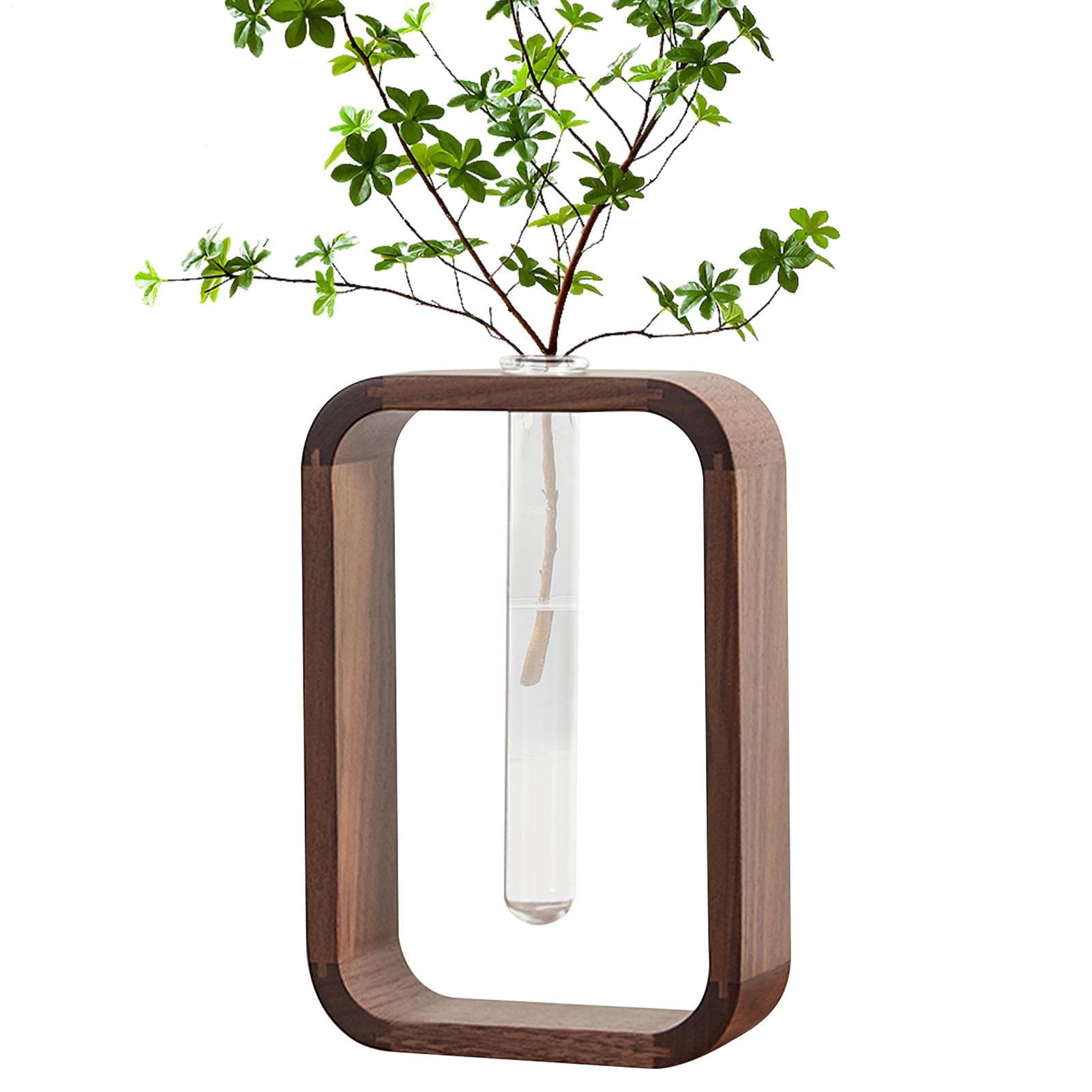 Vase tube à essai en verre et cadre en bois de 17,8 cm pour fleurs