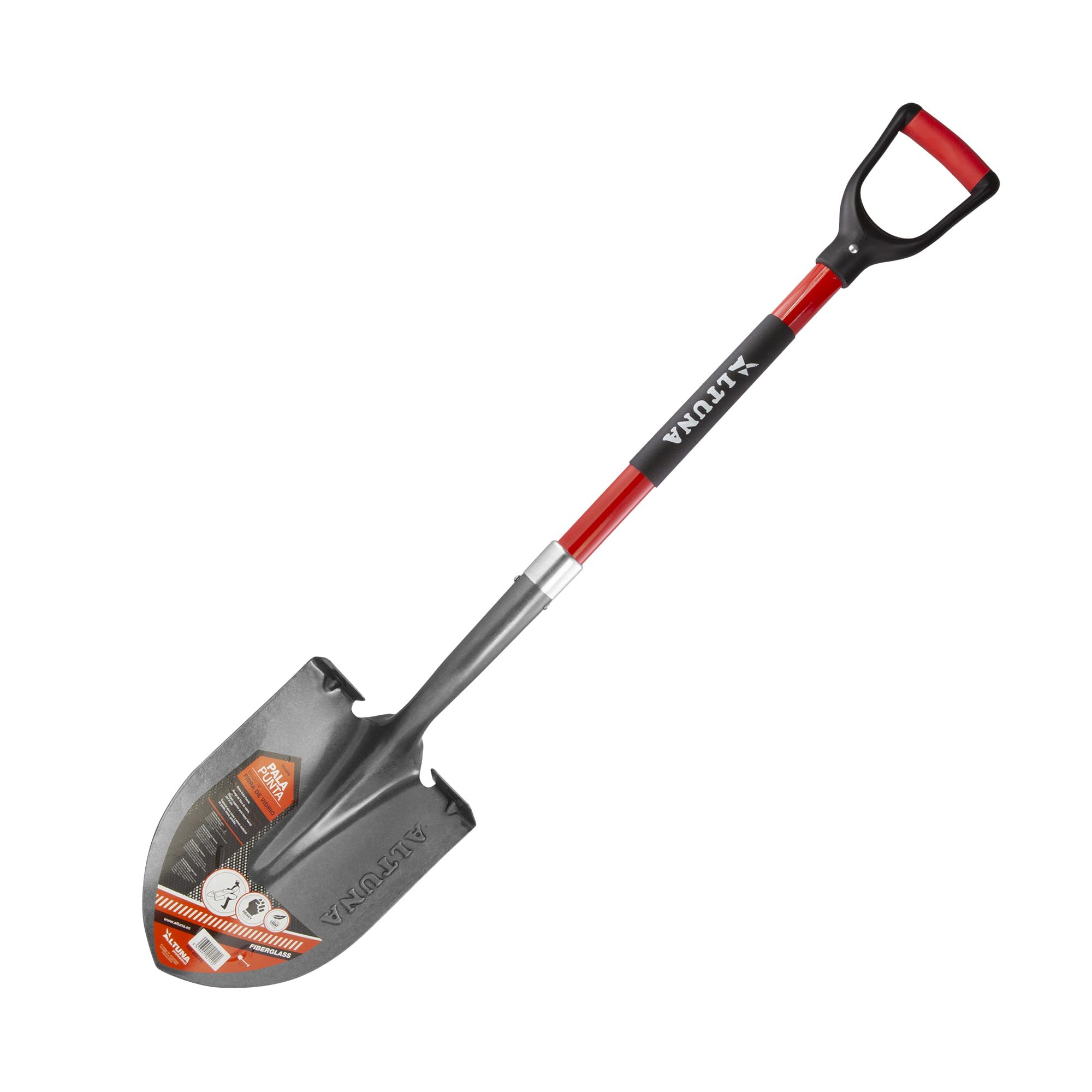 Pala di Giardinaggio di Alta Resistenza - 25 x 29 x 105 cm - Modello Professionale - Capacità Extra Forte con Manico in Fibra di Vetro - Testa Forgiata - Ideale per Lavori e Agricoltura - Altuna