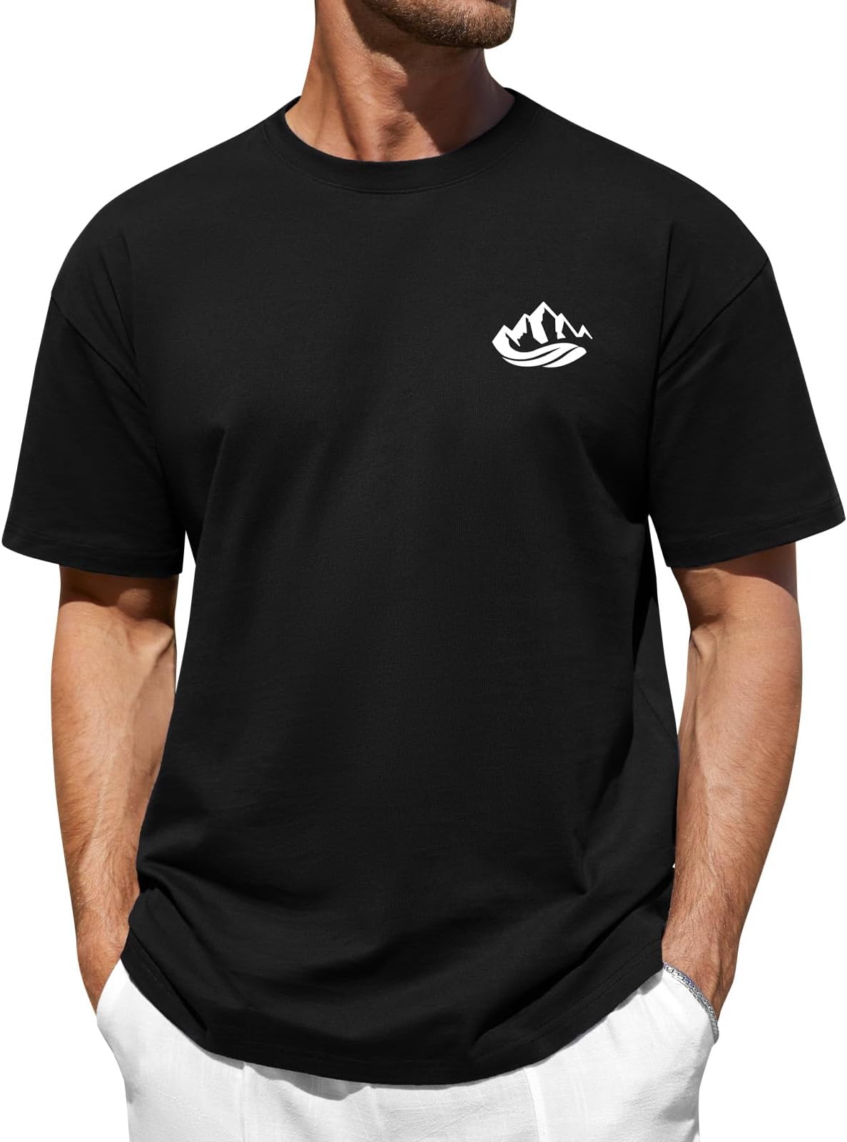 Mens T Shirt Short Sleeve Summer, 100% Cotton Men's T-Shirts Oversized Crew Neck Casual Top Fashion Print Basic Tee