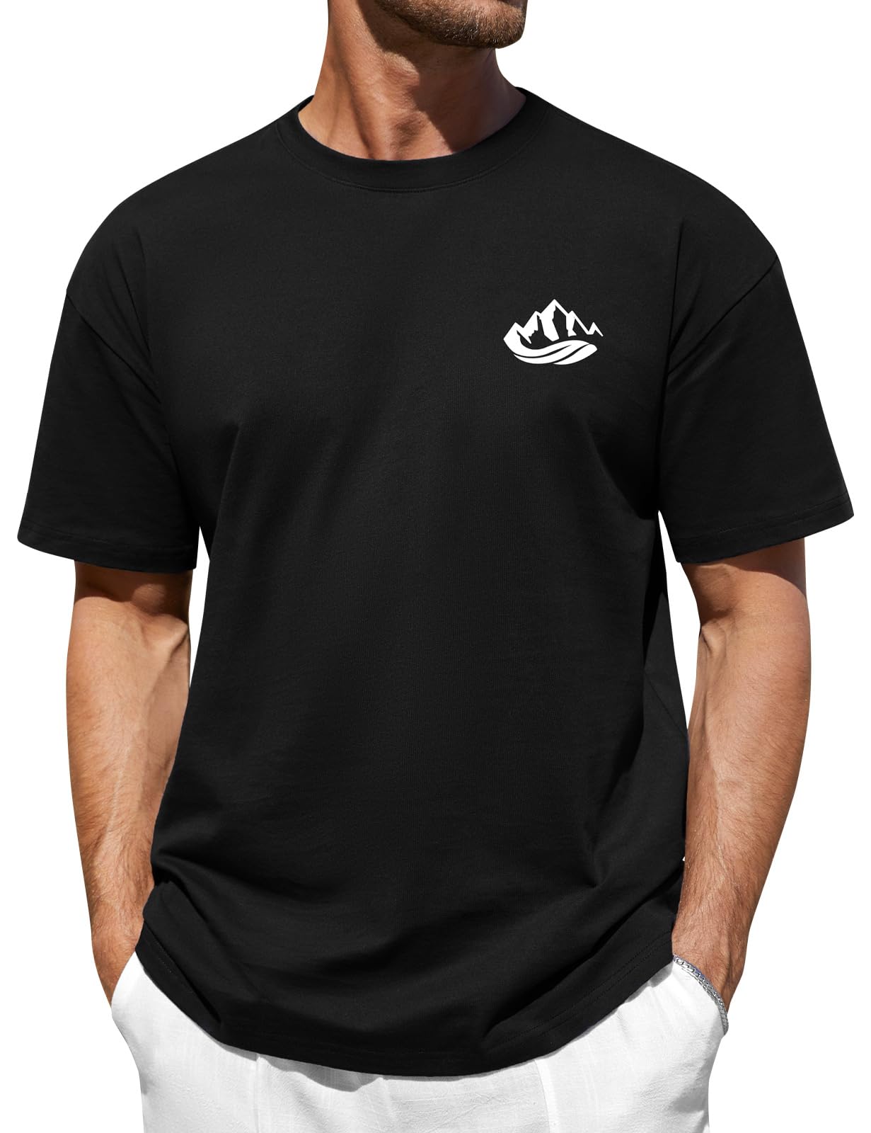 TOMEEK Sommer Oversize T Shirt Herren Kurzarm Locker Baumwolle Tshirt Rundhals Casual Berge Drucken Mode Classic Tops Streetwear Sport Männer Oberteile