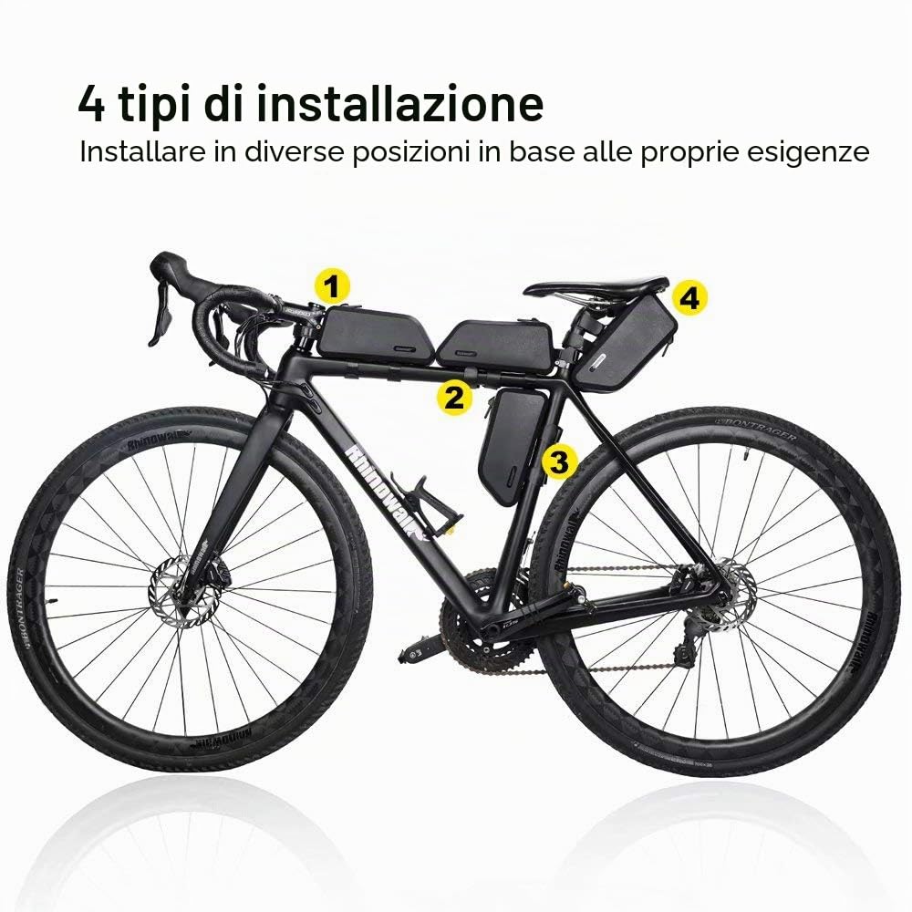 Rhinowalk Borsa da Bicicletta Impermeabile 1,5 Litri Con Tasca Anteriore per Tubo Superiore, Accessori per Bici, Nero