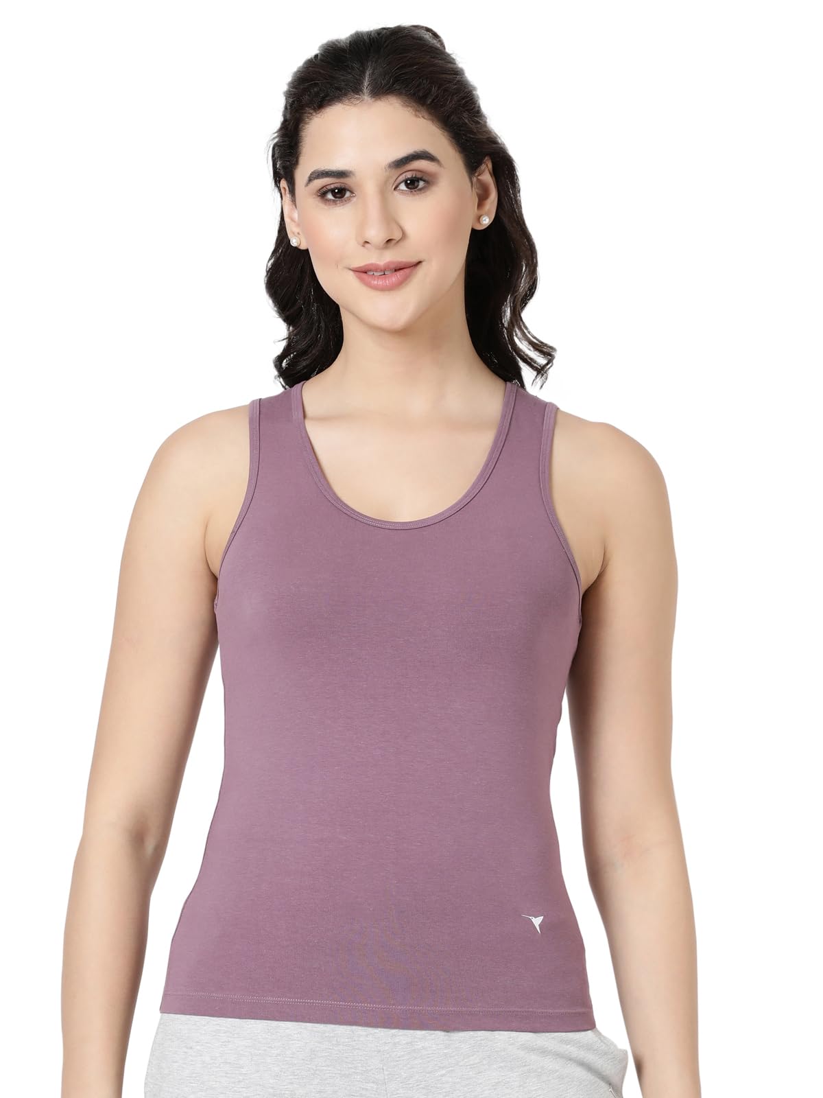 Racer Back Women's 100% Knitted Cotton Featuring Wide Neck Sleeveless Racerback Design Tank Top-image-34