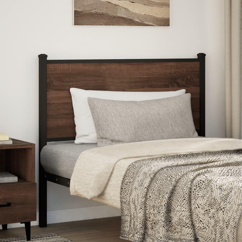 Cabecero de repuesto de 100 cm, efecto roble, material de madera y acero, diseño moderno, patas de metal resistentes para cama, dormitorio o habitación juvenil