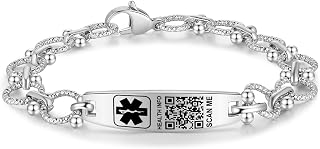 Upgraded Medical Bracelets with QR Code for Women Men Medical Alert Id Bracelet - Sterling Silver Small Code 7''-9'' - More Space Custom Emergency Medical ID Info