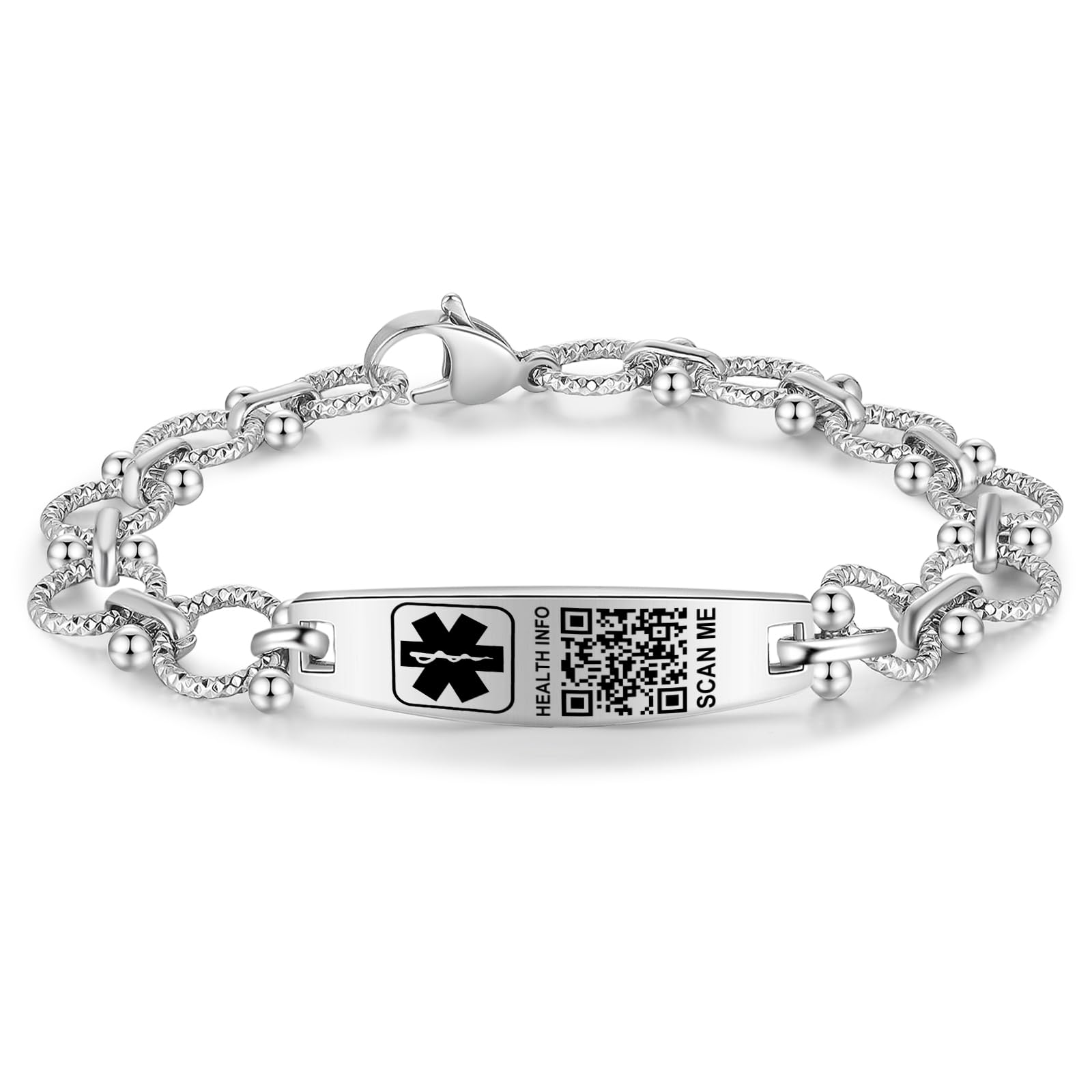 Upgraded Medical Bracelets with QR Code for Women Men Medical Alert Id Bracelet - Sterling Silver Small Code 7''-9'' - More Space Custom Emergency Medical ID Info