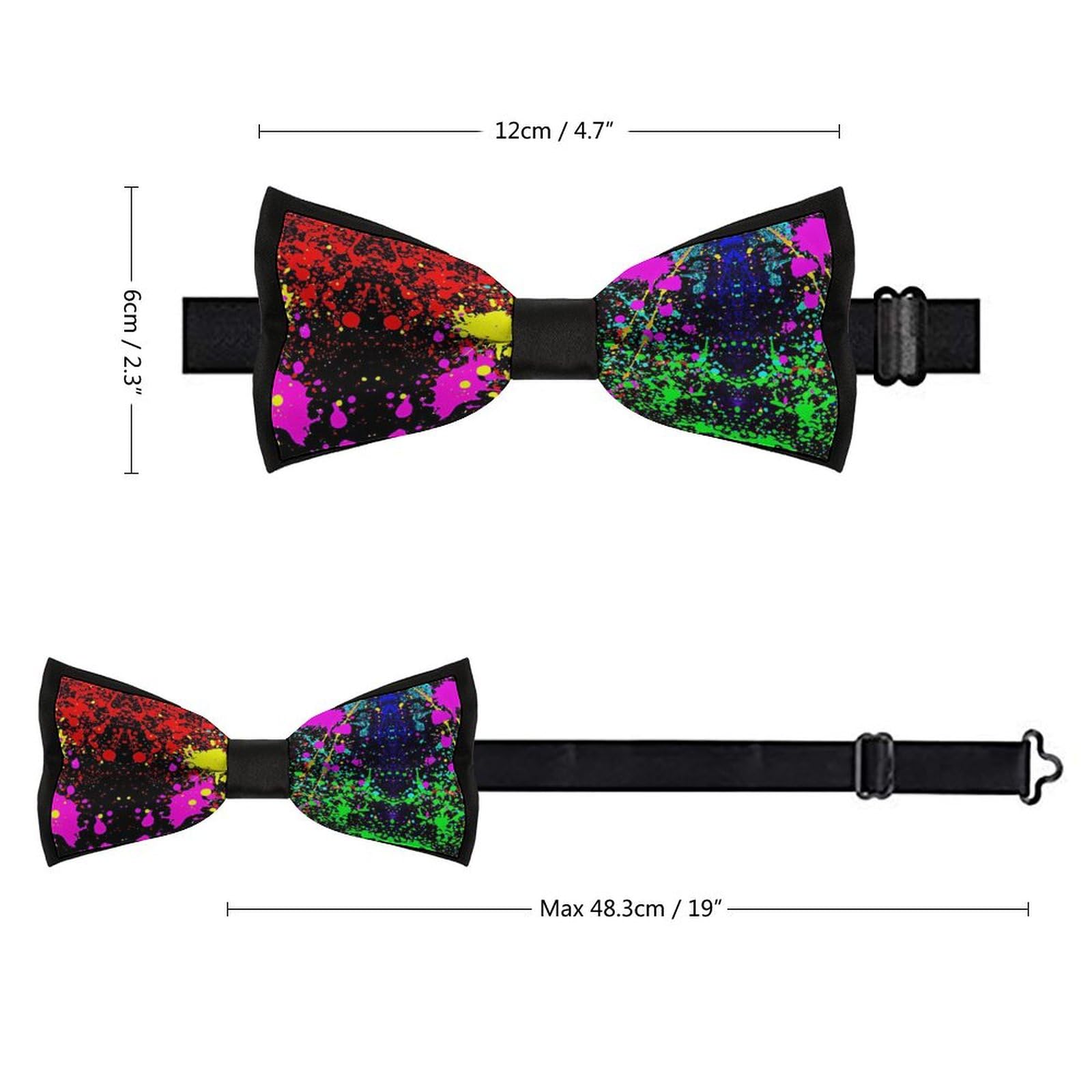 GoasNei Glow in Dark Splatter Neon Bow Tie for Men Adjustable Necktie Funny Tie Neck Ties for Weddings Party