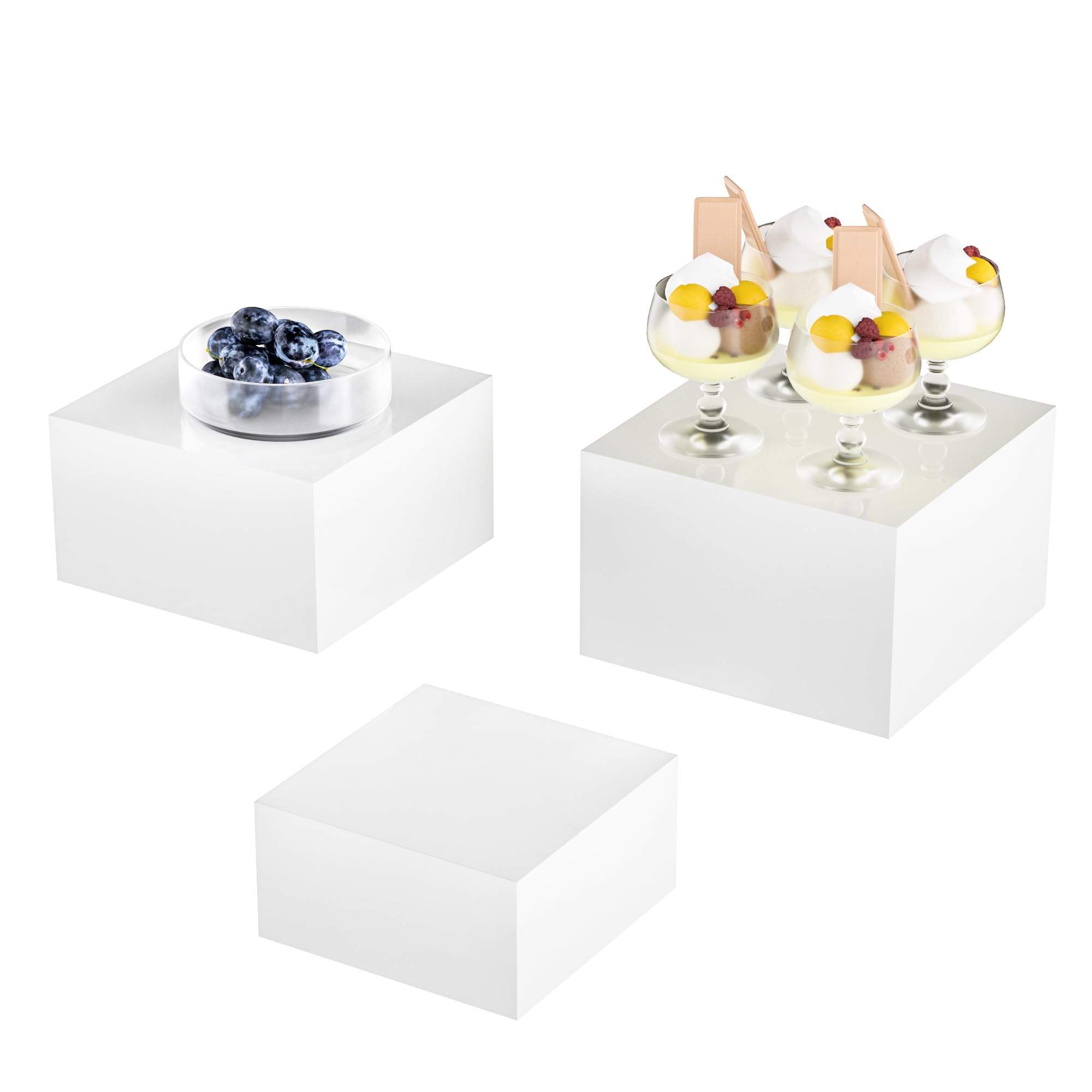 Hongtuocb Acrylic Dessert Stand,Buffet Risers, Food Risers, Multi-Purpose Cake Stand for Parties, Weddings, Birthdays, Catering, Jewelry, and Collectibles Acrylic Cube Boxes Display Nesting Risers with Hollow Bottoms (White, 6