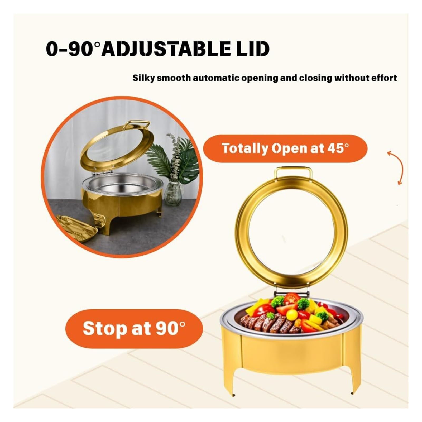 Set da buffet for scaldavivande rotondo in acciaio inossidabile dorato