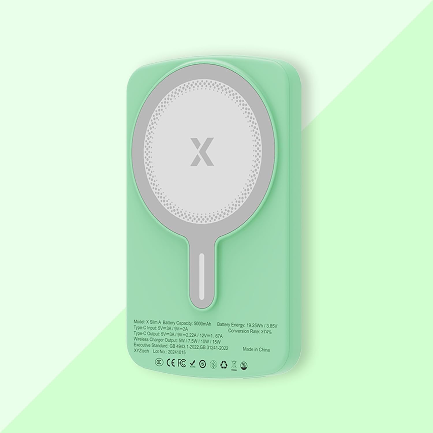 X Slim A Magsafe Portable Charger - 5000 mAh - Ultra Slim, Wireless Power Bank, 20W Fast Charging for Battery Pack, Compatible with iPhone and Samsung, Green