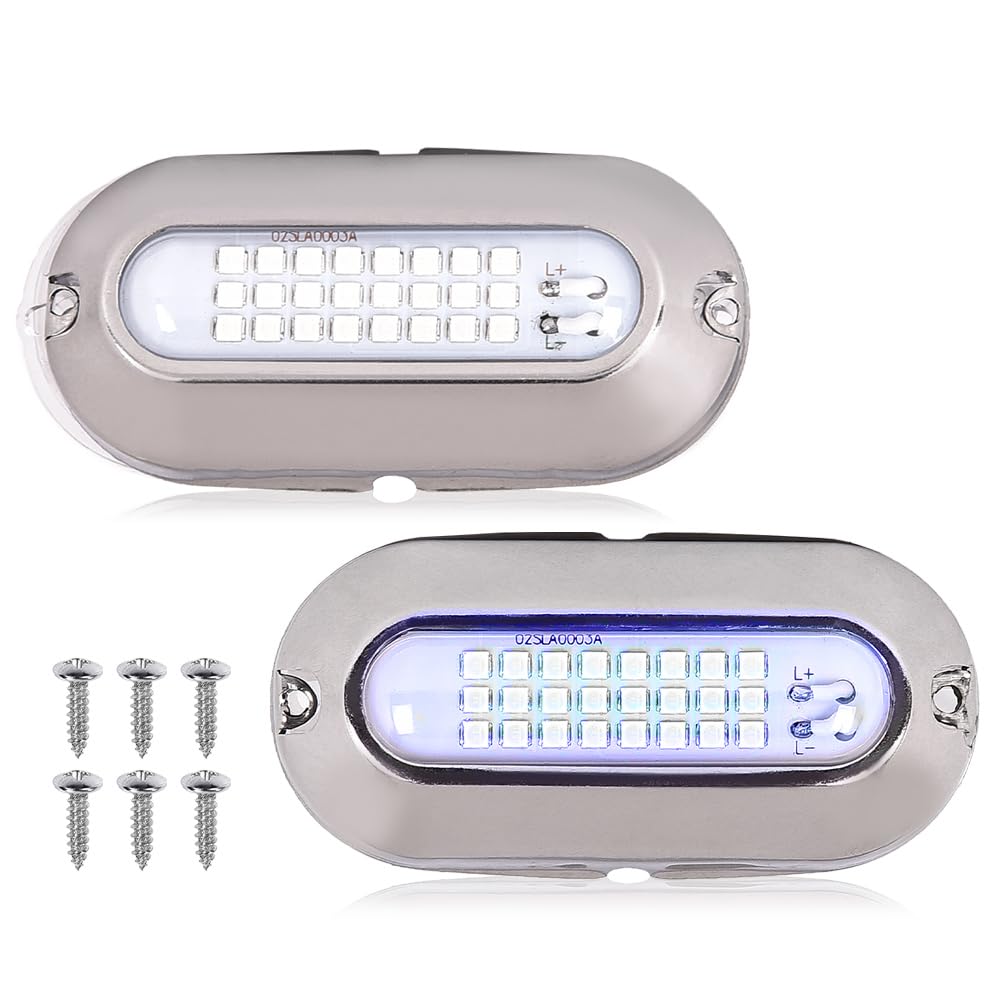 G-PLUS LED Pontoon Boat Docking Light Bright White Housing Marine Boat Light 12V White&Blue Lighting 2 Pack(A white light and a blue light)