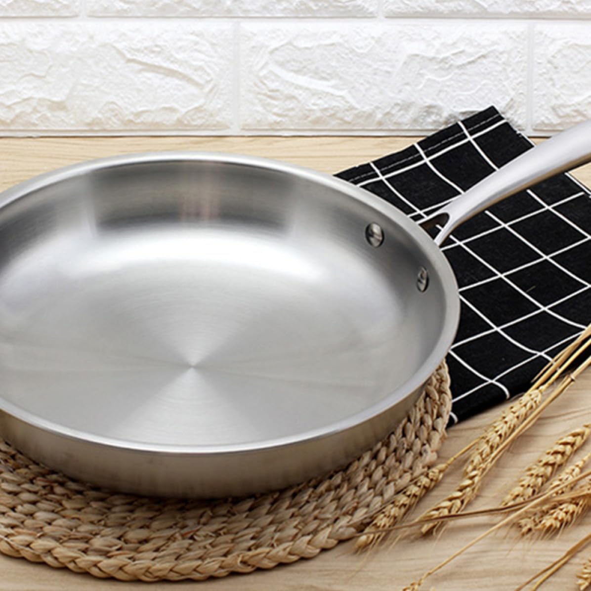 Padella Antiaderente in Acciaio Inossidabile 304 Fondo Spesso per Cottura Veloce per Cucina e Preparazione Pancake