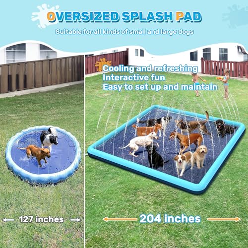Image of 204 inch Gaint Splash Pad for Dogs, Non-Slip, Rectangle Splash Pad for Kids Ages 4-8,Giant Splash Pads for Toddlers 1-3, Dog Sprinkler Shallow Pool, Outdoor Water Toys for Backyard, Teal