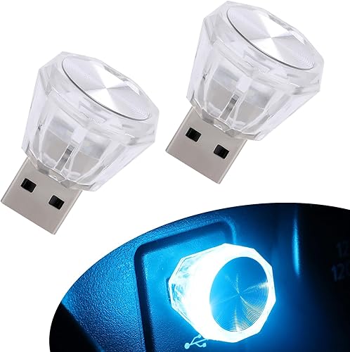 fasebeek 2 luces de ambiente para automóvil, 0.78 x 1.18 pulgadas, interfaz USB inalámbrica siempre encendida, luz nocturna multiusos para enchufar