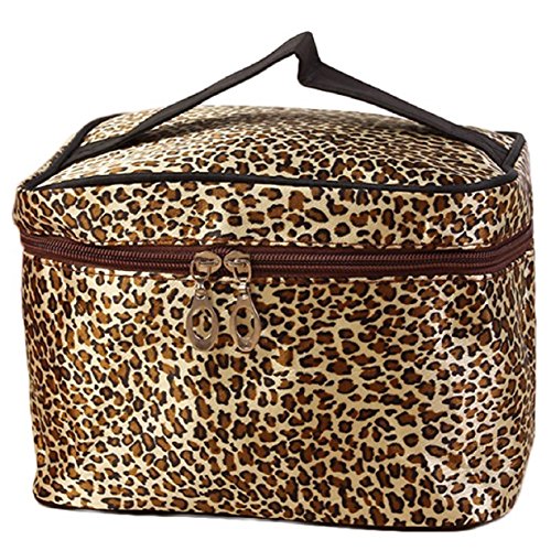 Sandistore Leopard Print Cosmetic Bags Women Travel Makeup Bag Make Up Bags (Brown)