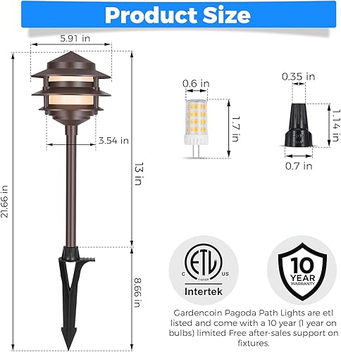 Miniatura 6 de Gardencoin Pagoda - Luces de camino de paisaje de bajo voltaje, luces LED de camino para exteriores de 12 V con cable, iluminación de aluminio para