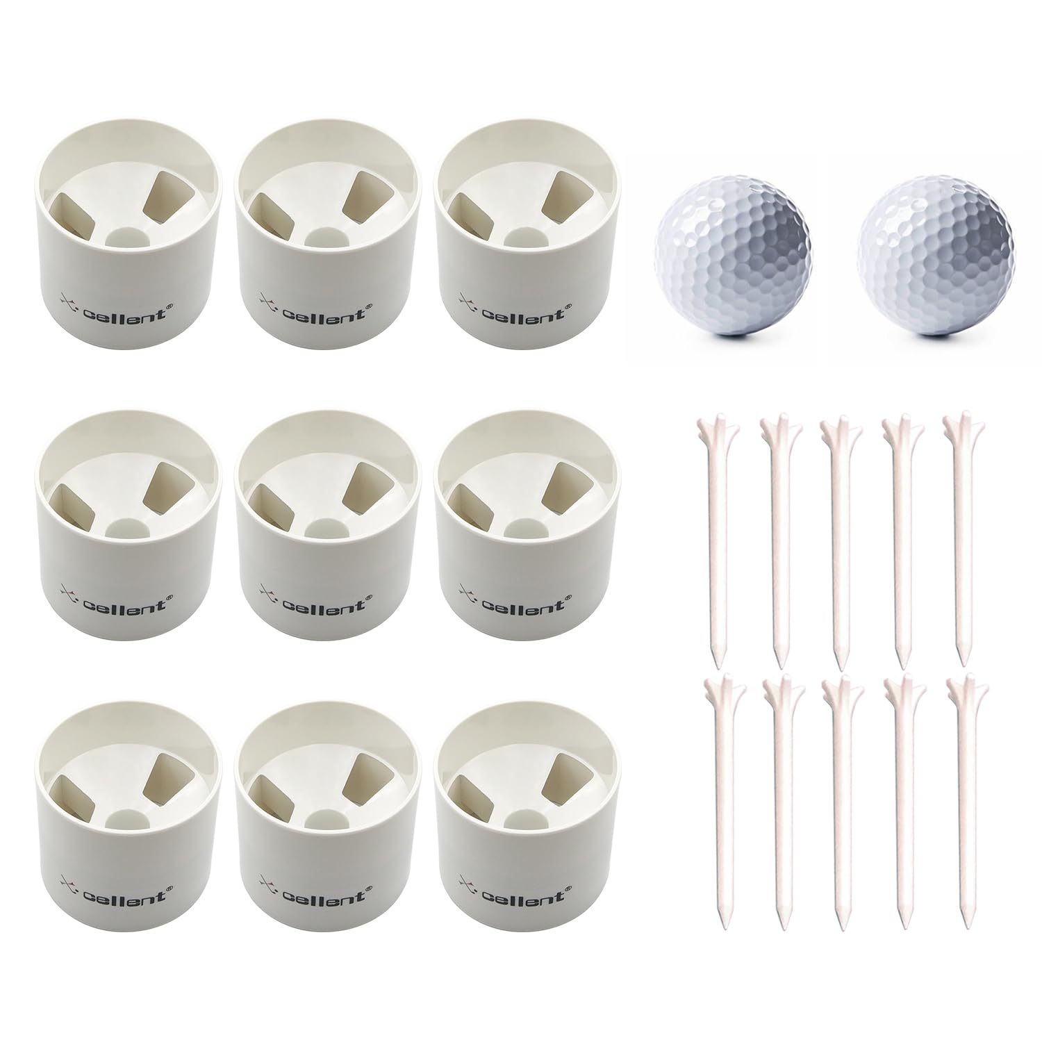 X·CELLENT Golf Green Cups Plastic Putting Green, 2pcs Practice Balls, 10pcs Low Friction Tees (4