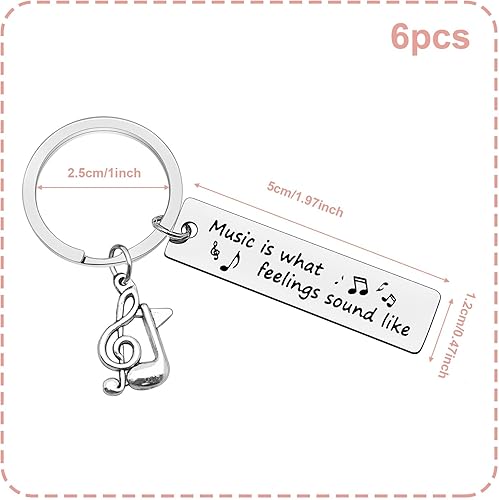 Miniatura 5 de Heigebi 6 llaveros de música, regalo para amantes de la música, regalos para hombres, mujeres, estudiantes, adolescentes, nota musical, llavero de