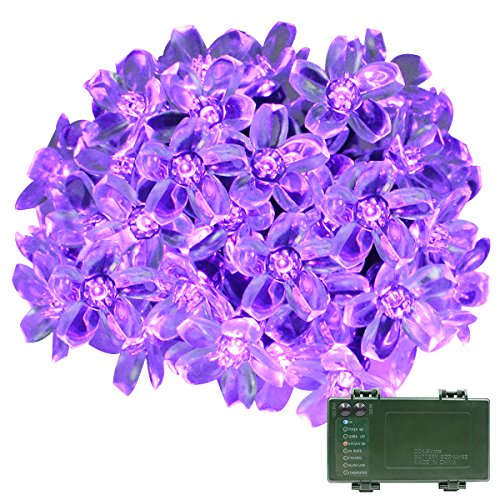 Vmanoo Battery Operated Timer String Lights 50 LED Blossom Flower Fairy Christmas Lighting Decor For Outdoor, Indoor, Garden, Patio, Bedroom Wedding Decorations (Purple)