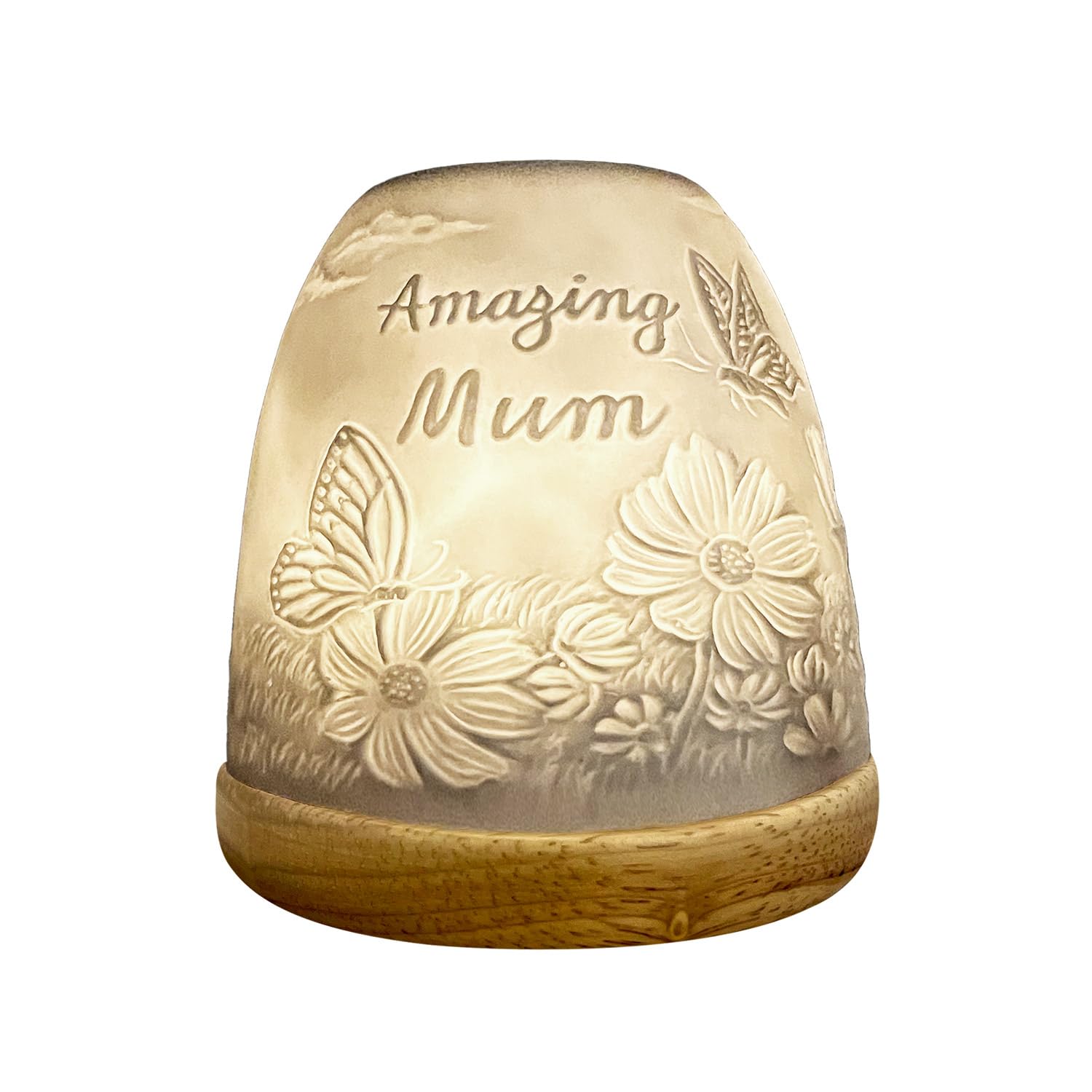 Cello Porcelain Tall Tealight Holder Dome - Amazing Mum Design with 3D Projection Image for Scented Unscented LED Candle Wax Warmer Gift Ornament for Home Bedroom Mum Dad