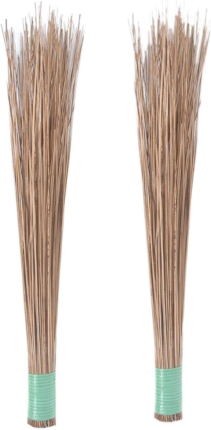 Generic Natural and Pure Bamboo Seek Bass Jhadu/Brooms for Group Floor, Garden, Outdoor Cleaning -Brown/Set of 2