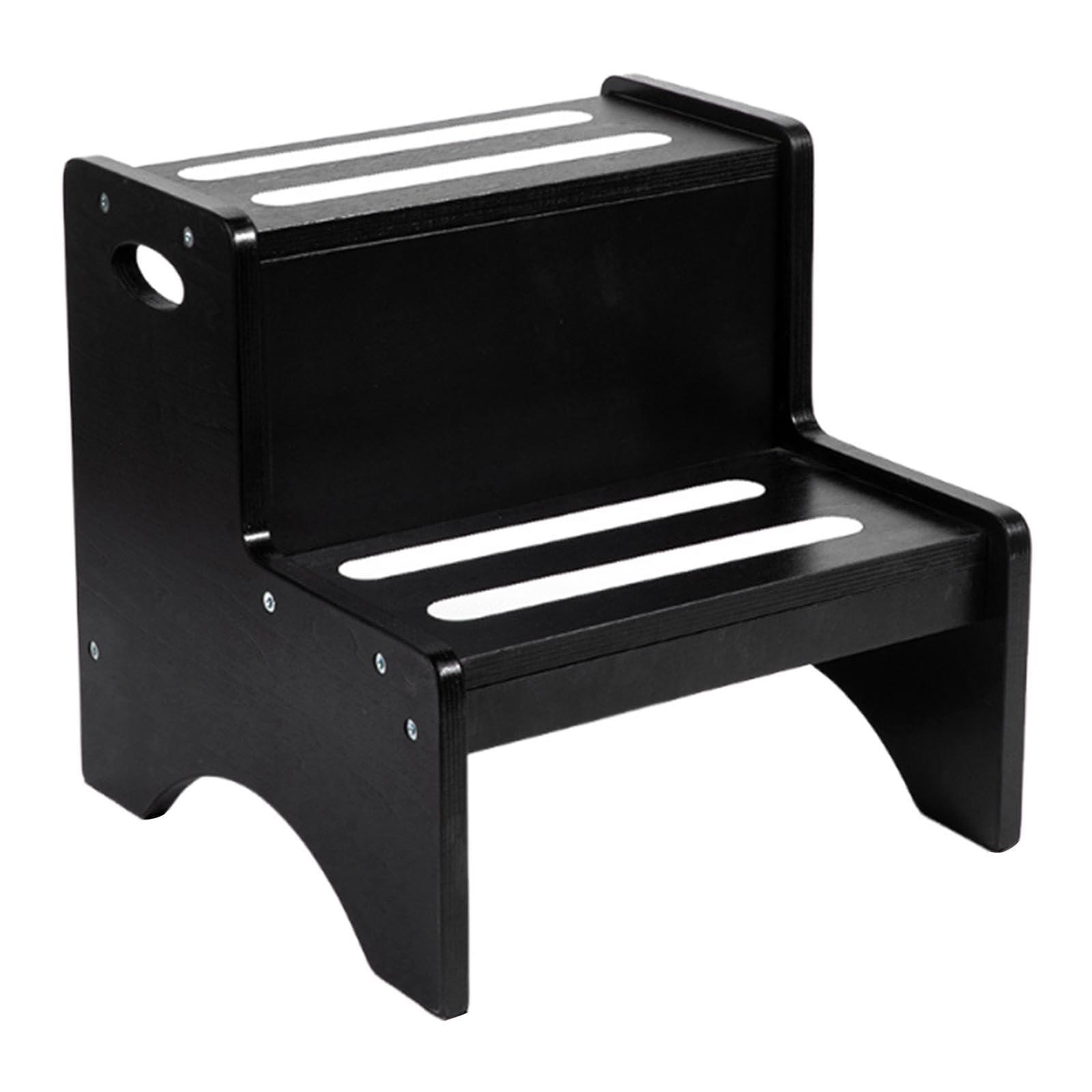 Gralara Sgabello a 2 gradini per bambini con maniglie, poggiapiedi da cucina, leggero, versatile, antiscivolo, per il bagno, Nero