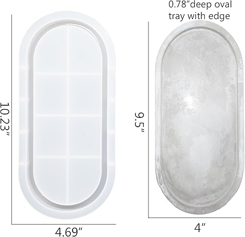 Miniatura 2 de Moldes ovalados grandes de silicona para hormigón ovalados para platos de resina, bandeja de hormigón, manualidades, 9.5 x 4 x 0.78 pulgadas,