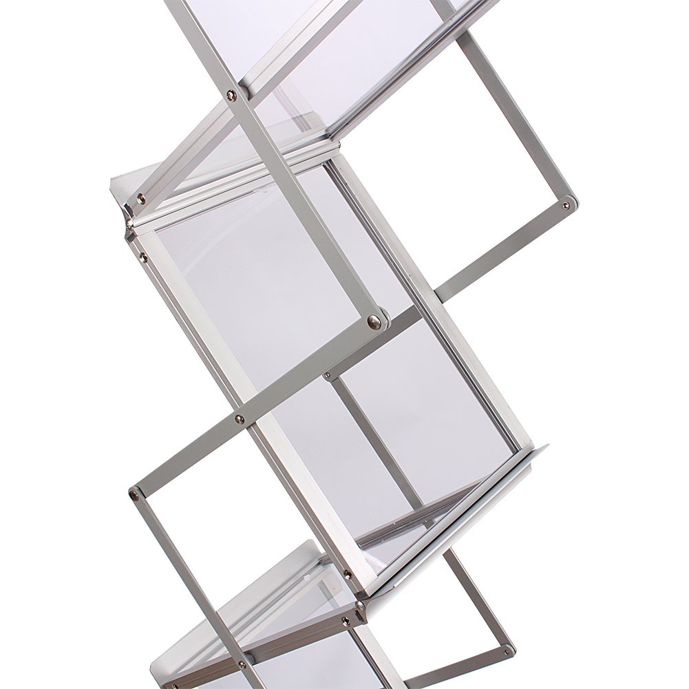 Prospektständer, A4, mit 6 Fächern, tragbar, faltbar, für Prospekte, Katalog, Stand, Pop-Up, Zeitschriftenhalter, Ständer mit Aluminium-Tragetasche für Messebüro