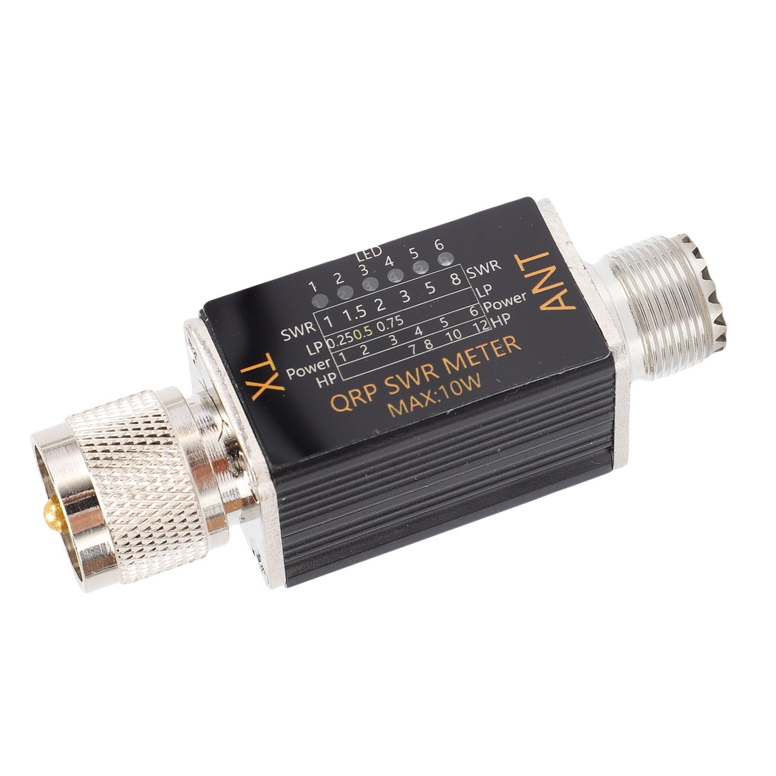 Sxhlseller Misuratore SWR Portatile da 10 W Indicatori LED Tester del Rapporto Onde Stazionarie 1-30 MHz per Uso Esterno da Parte di Appassionati di Radioamatori Lega di Alluminio 3,15x0,79 Pollici