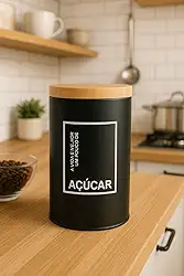 Pote Açúcar Lata Alumínio Tampa Imita Madeira Porta Mantimentos 19cm - SHACK (Açúcar)