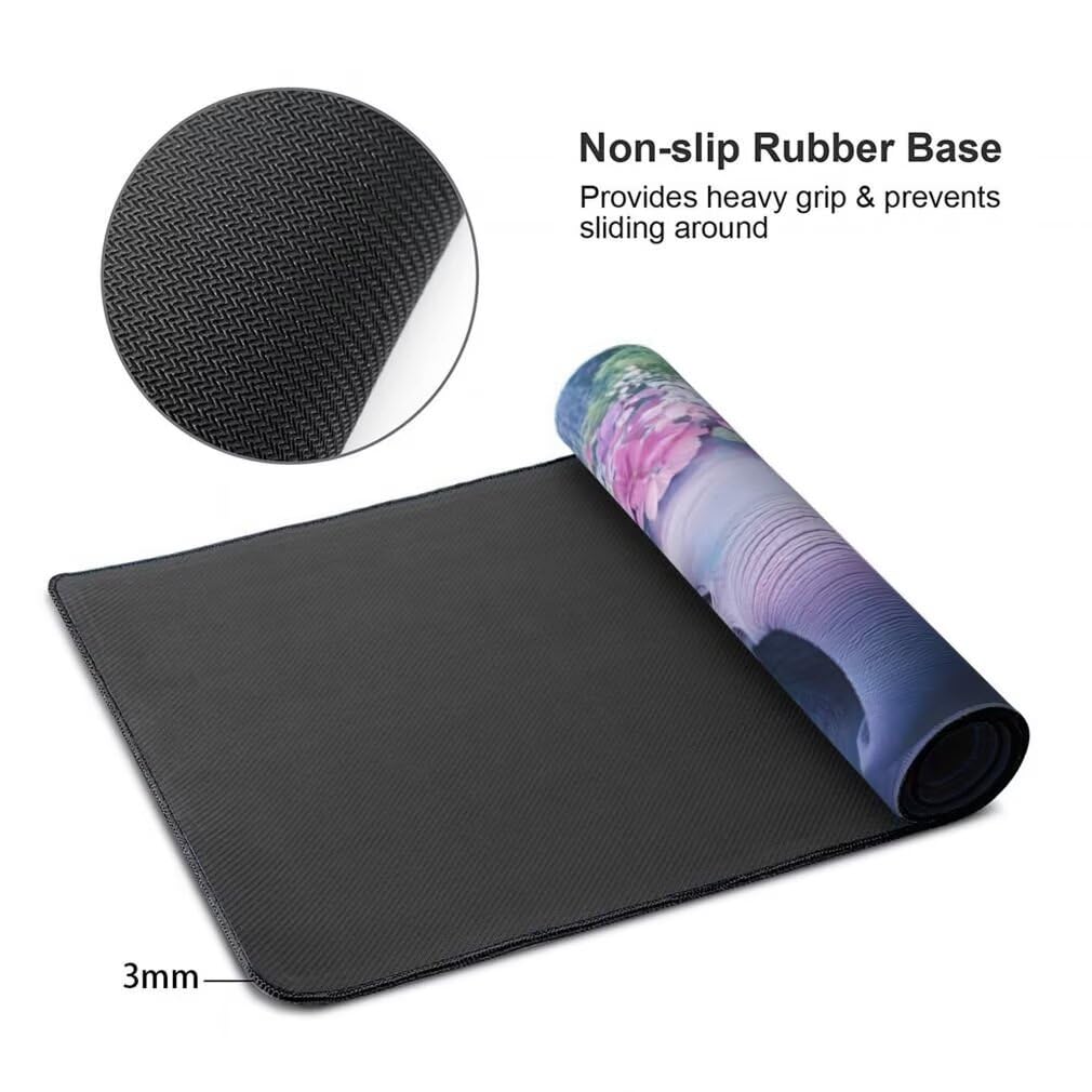 Tappetino Mouse XXL 1200x600mm Elefante Grande Mouse Pad, Tappetino Scrivania con Bordi Cuciti, Grande Mousepad Gaming con Base Antiscivolo per Giocatori, Ufficio e Casa (Cascata Fiore) -MP1564