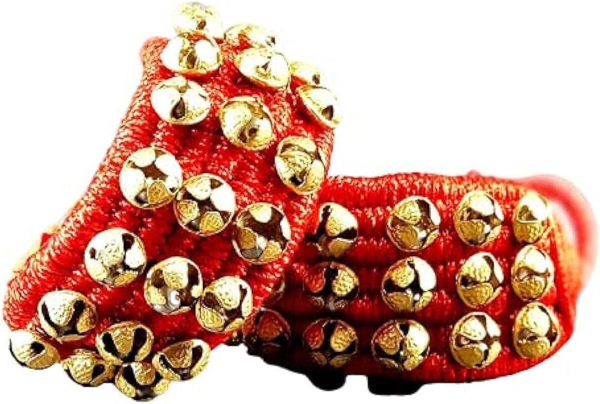 eSplanade Ghungroo, Ghungru (30 + 30) - 3 Line Ghungroo on Red Cushion Pads | Brass Bells for Kathak Indian Classic Dance