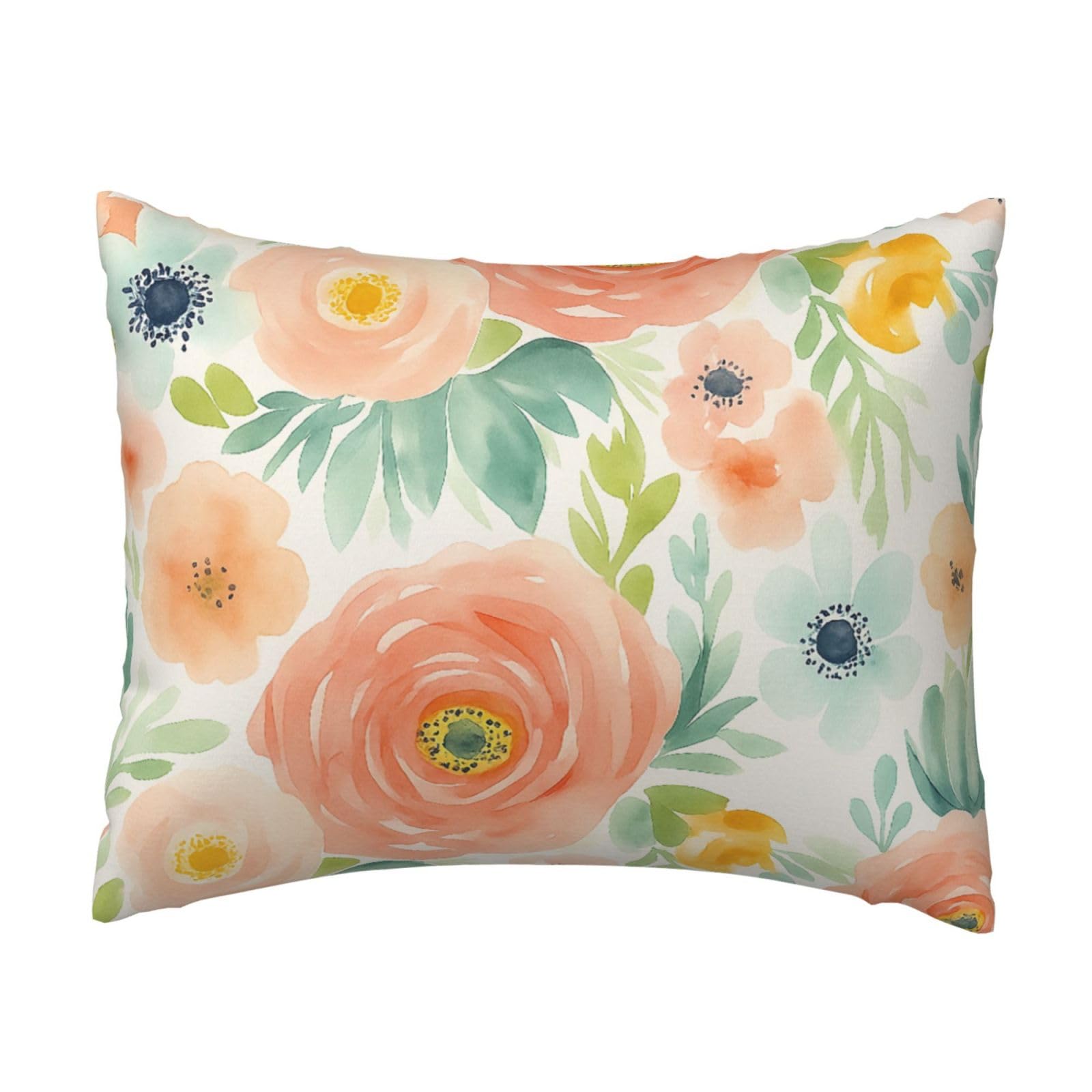 Watercolor Pretty Floral Pillowcase Soft Plush with Zipper Decorative Pillowcovers 16x20 in